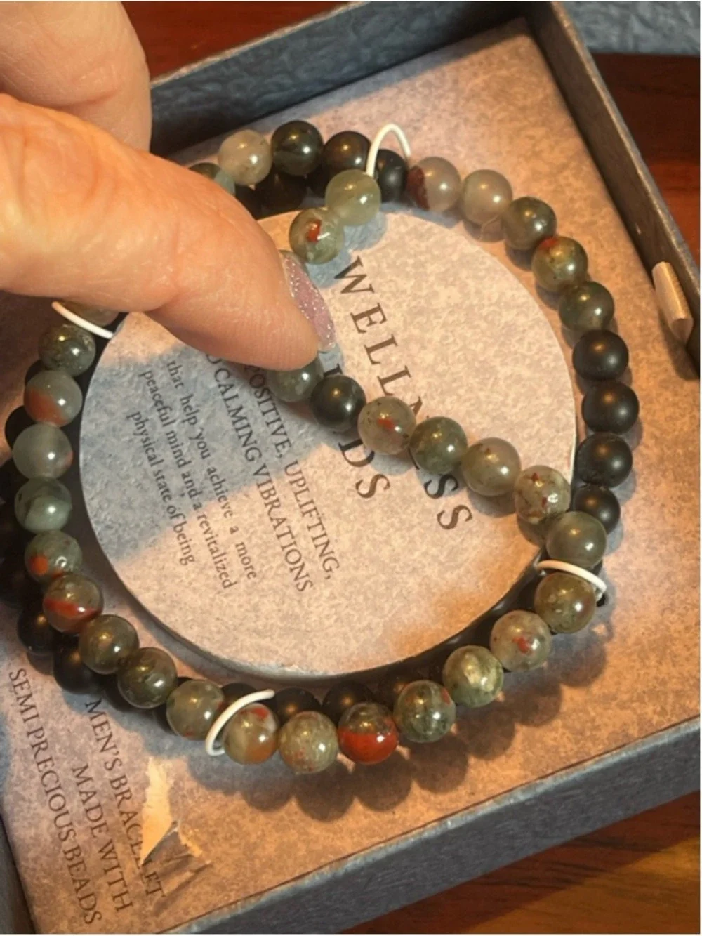 Slate Wellness Beads Men's Bracelet double-strands Semiprecious Agate Stones